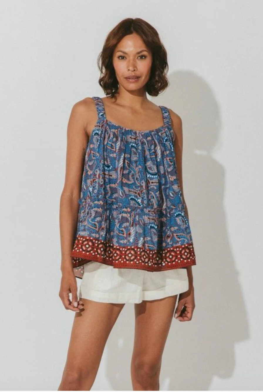 CLEOBELLA NWT Daya Organic Cotton Sleeveless Blouse Top in Lazuli Blue // S